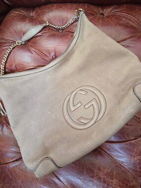 Gucci Taupe Pebbled Soho Hobo with Tassel and Gold Hardware
